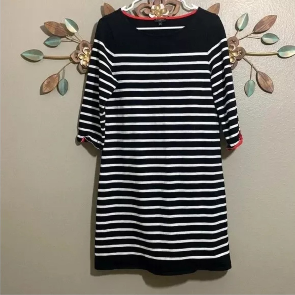 Talbots Nautical Striped Navy Blue White Dress Size Medium Petite